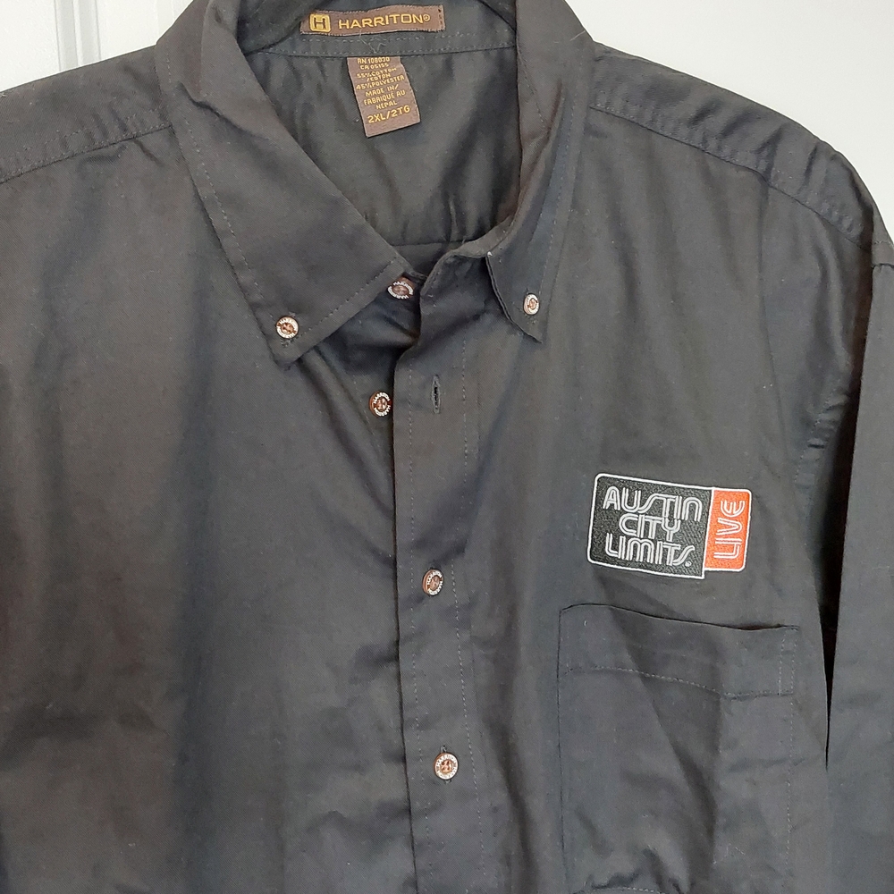 Harriton Men Black Button Down Long Sleeve Shirt Austin City Limits ACL Logo 2XL
